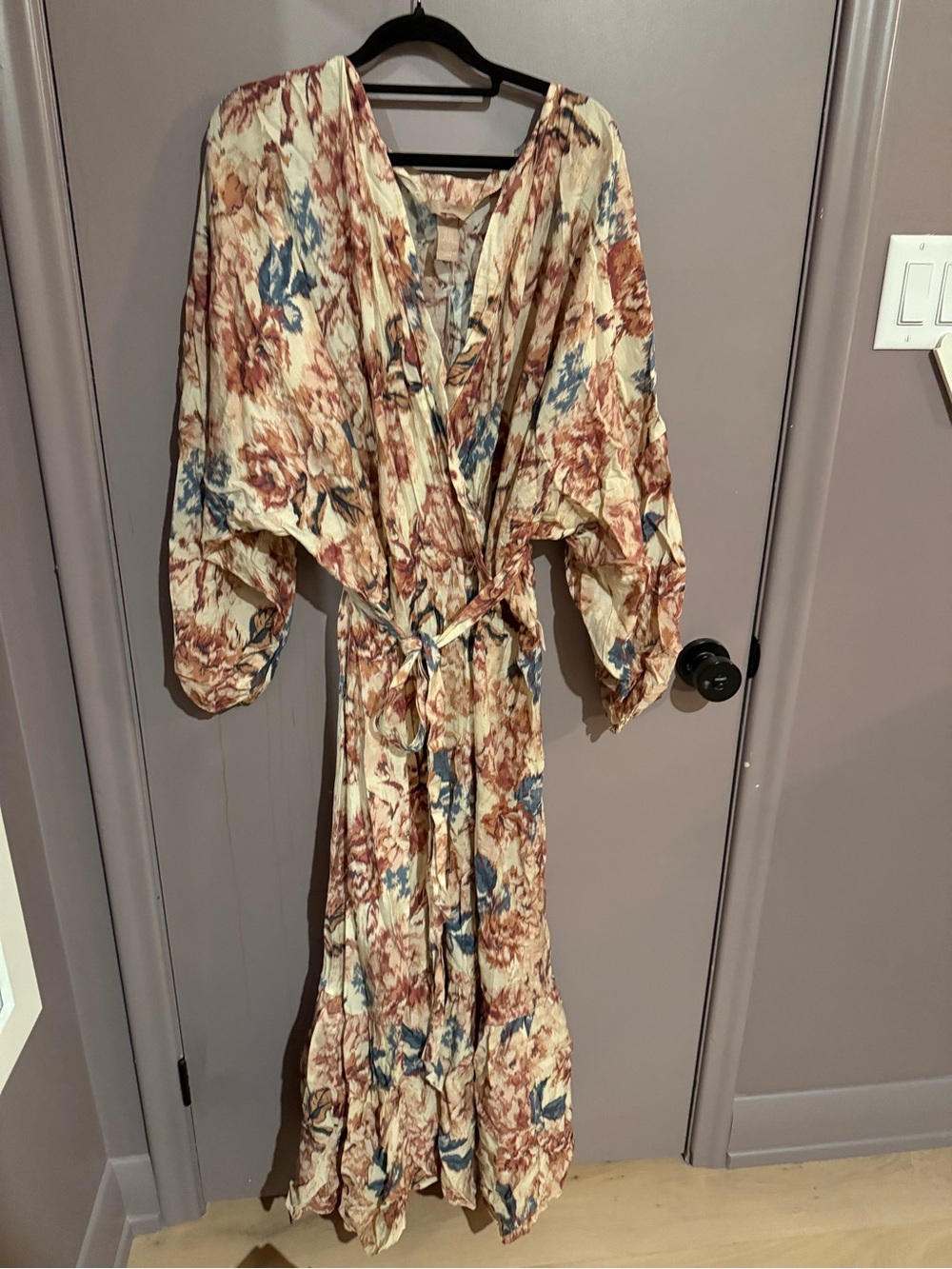 H&M Cream Floral Midi Dress with Maroon & Blue Blooms